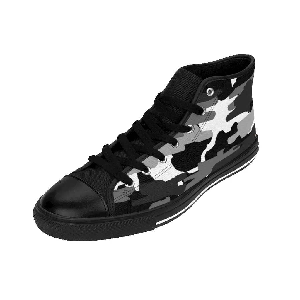 Black Camo Women's Sneakers, Gray Army Print Designer High-top Sneakers Tennis Shoes (US Size: 6-12)