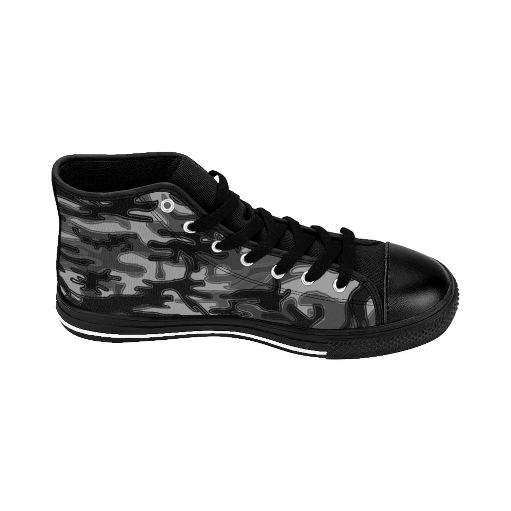 Black Camo Women's Sneakers, Grey Army Print Designer High-top Sneakers Tennis Shoes (US Size: 6-12)