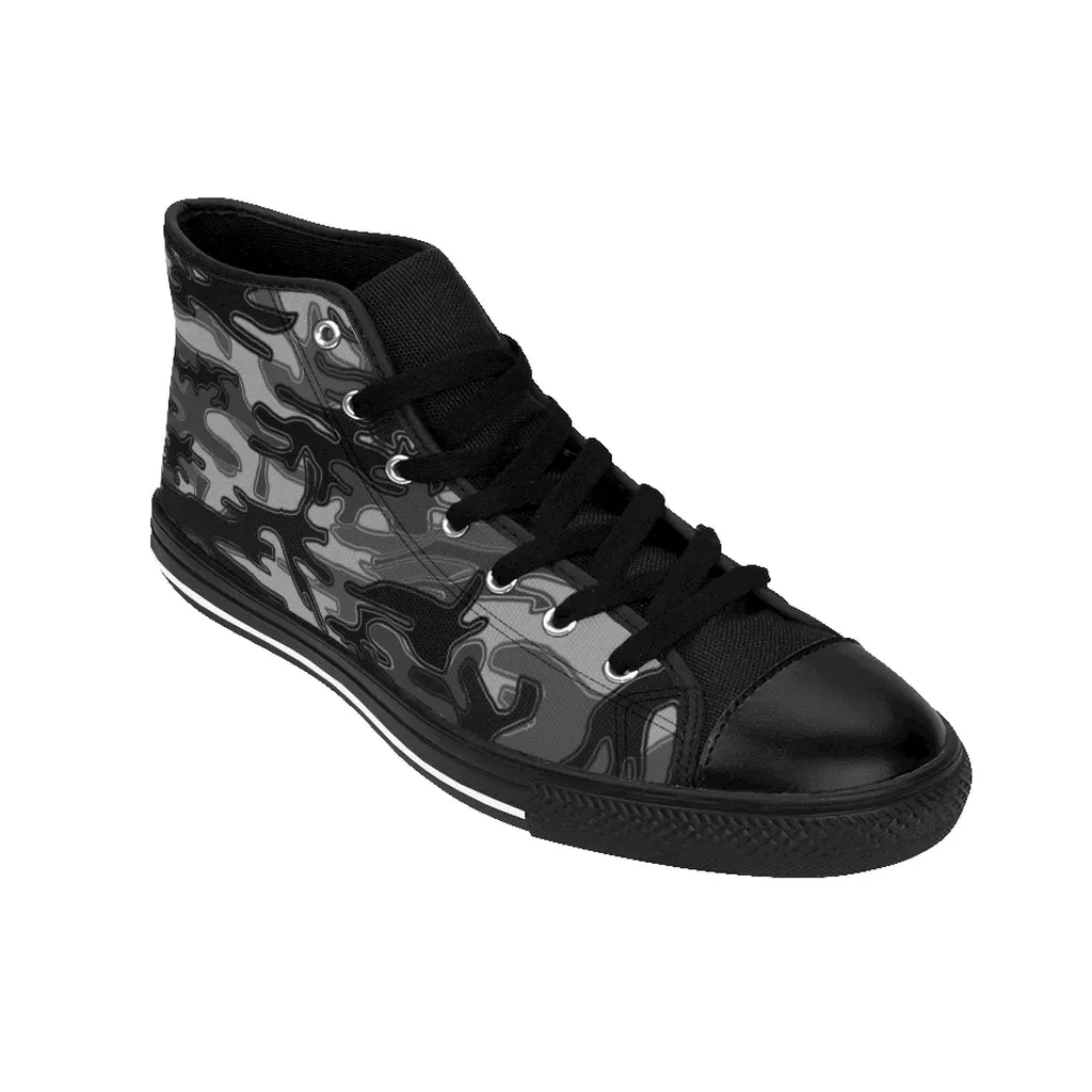 Black Camo Women's Sneakers, Grey Army Print Designer High-top Sneakers Tennis Shoes (US Size: 6-12)