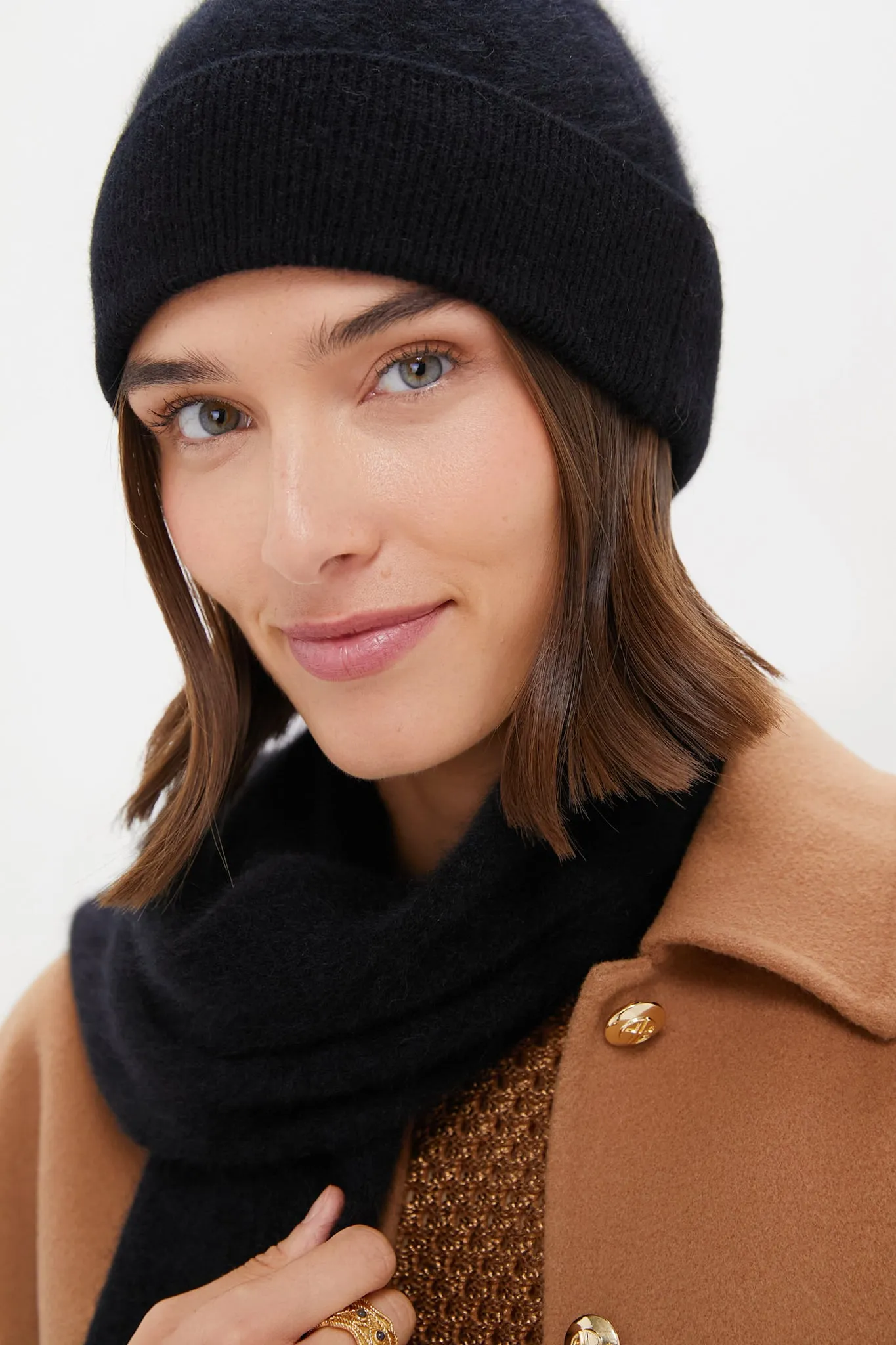 Black Cashmere Hat and Scarf Set