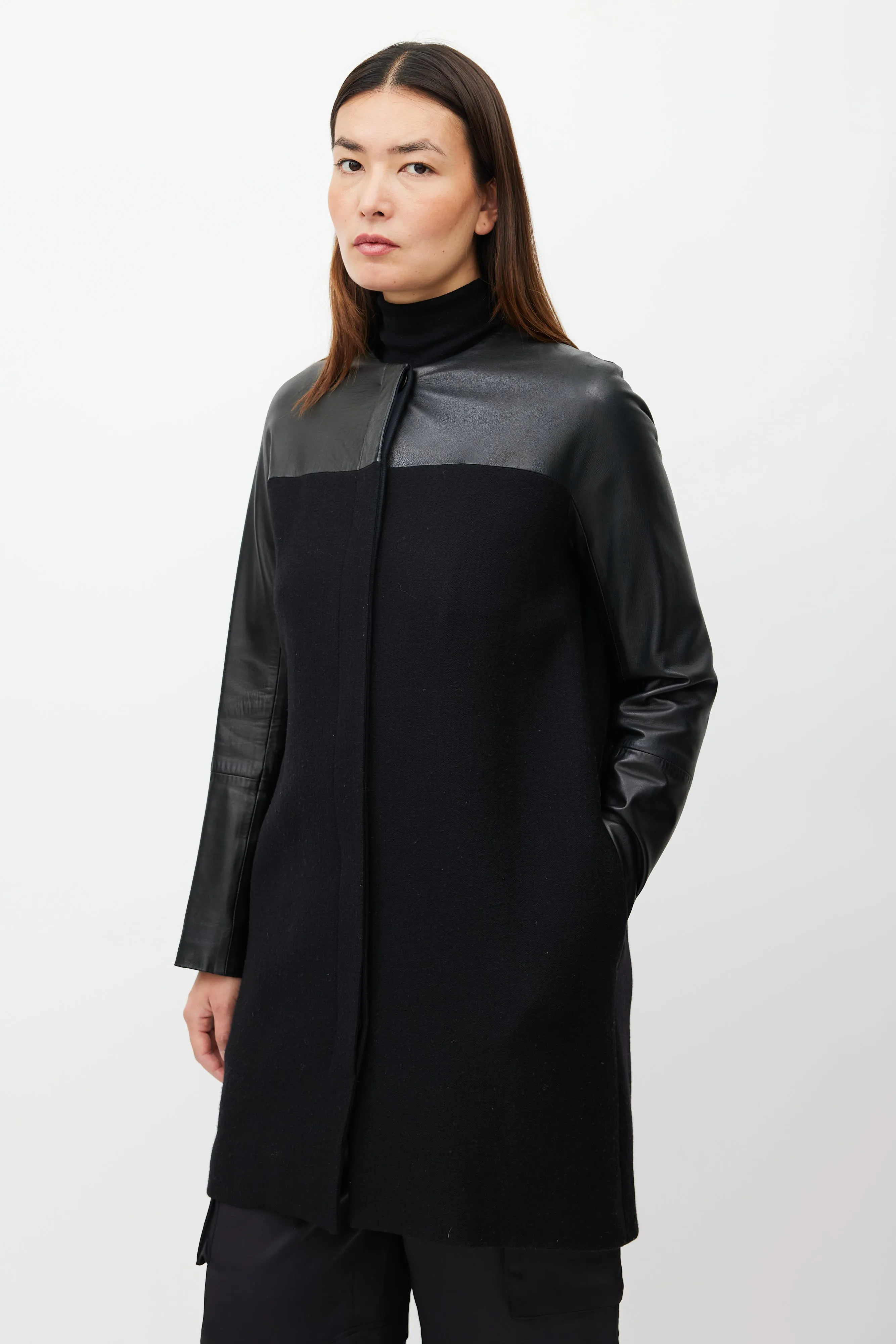 Black Cashmere Leather Coat