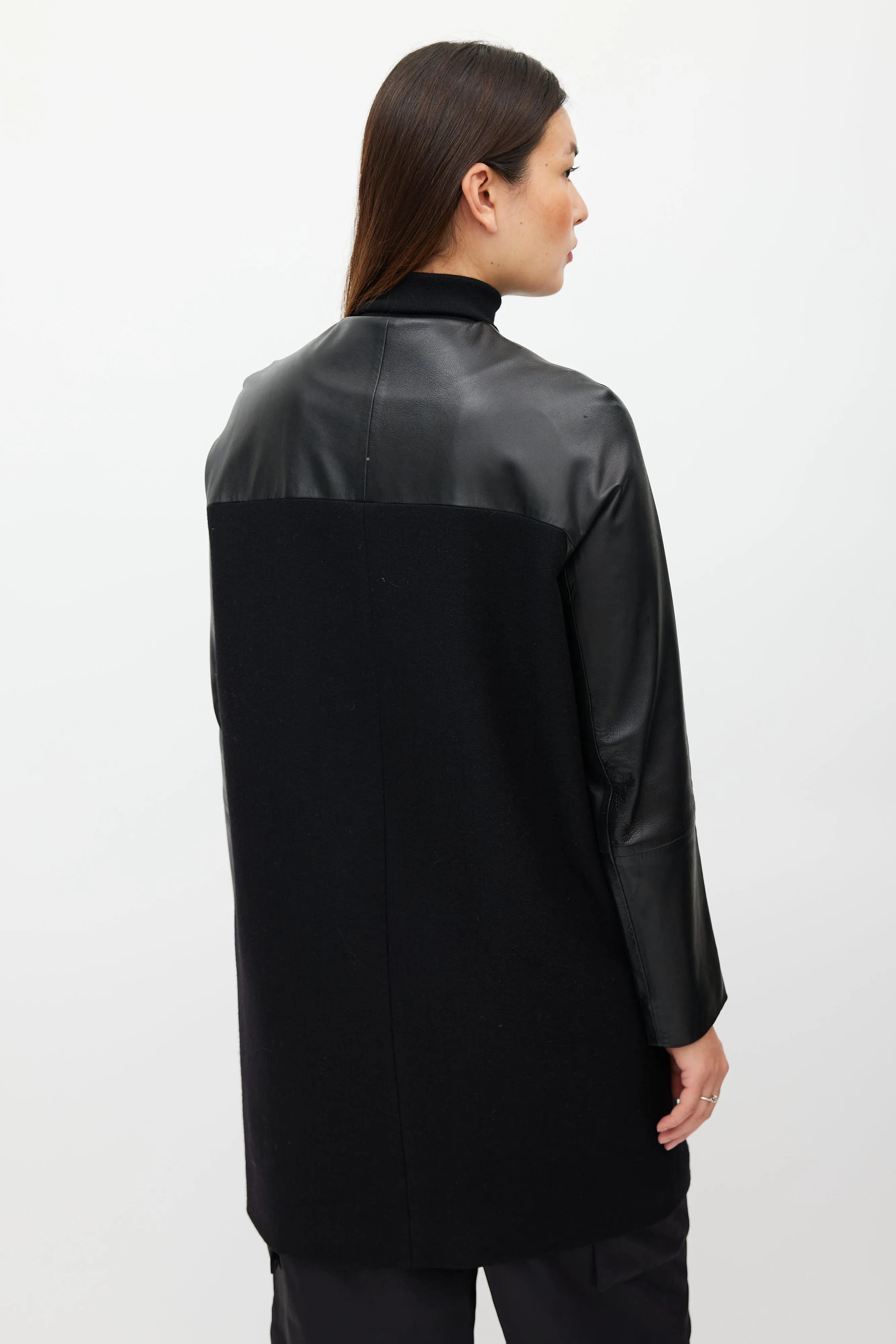 Black Cashmere Leather Coat