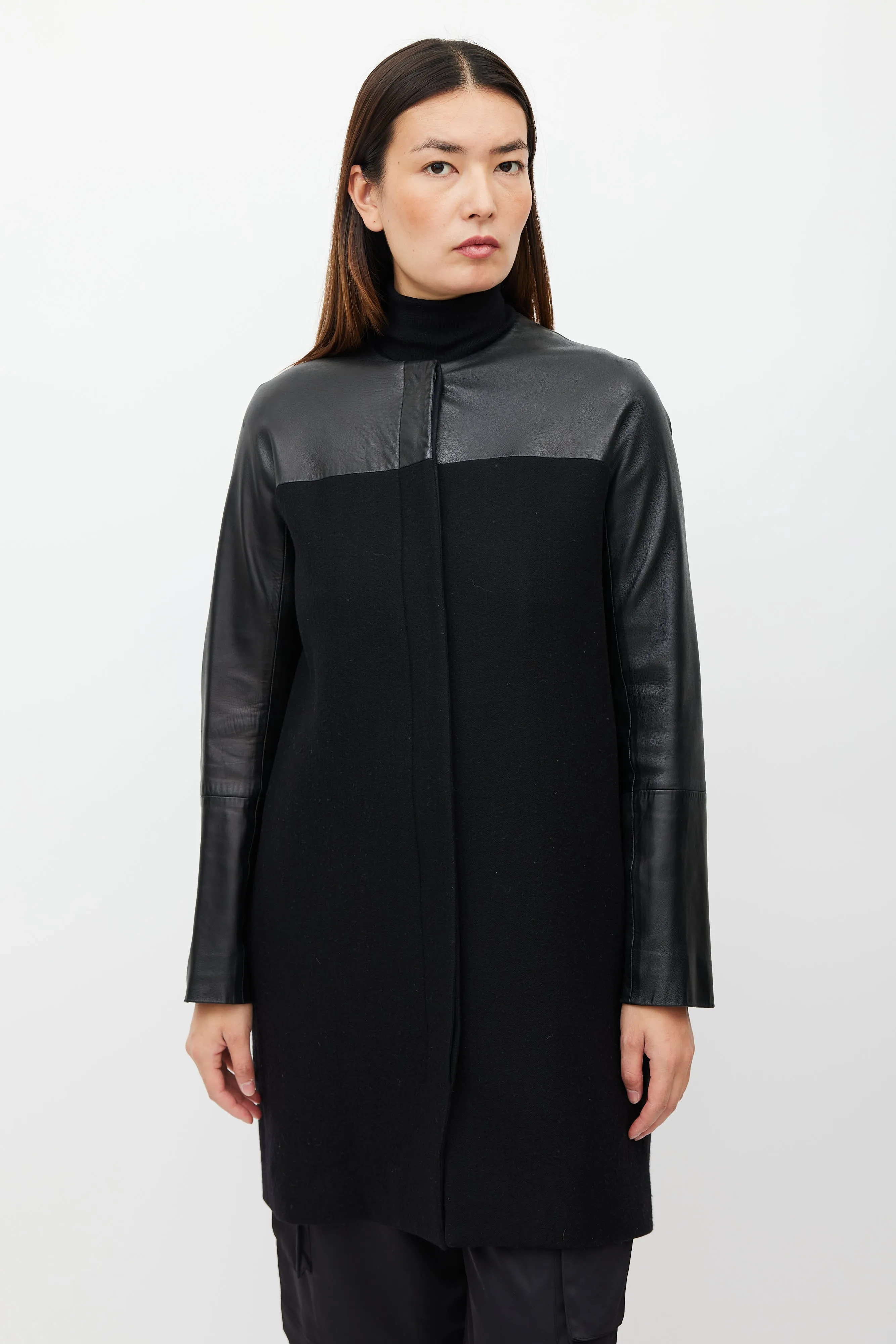 Black Cashmere Leather Coat