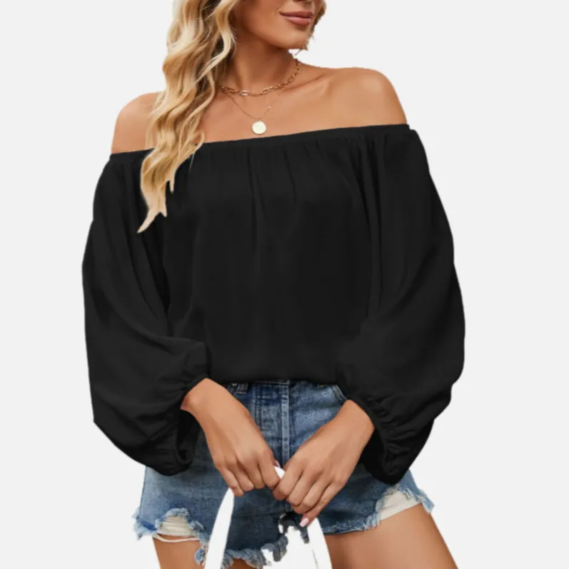 Black Chiffon Blouse Off Shoulder