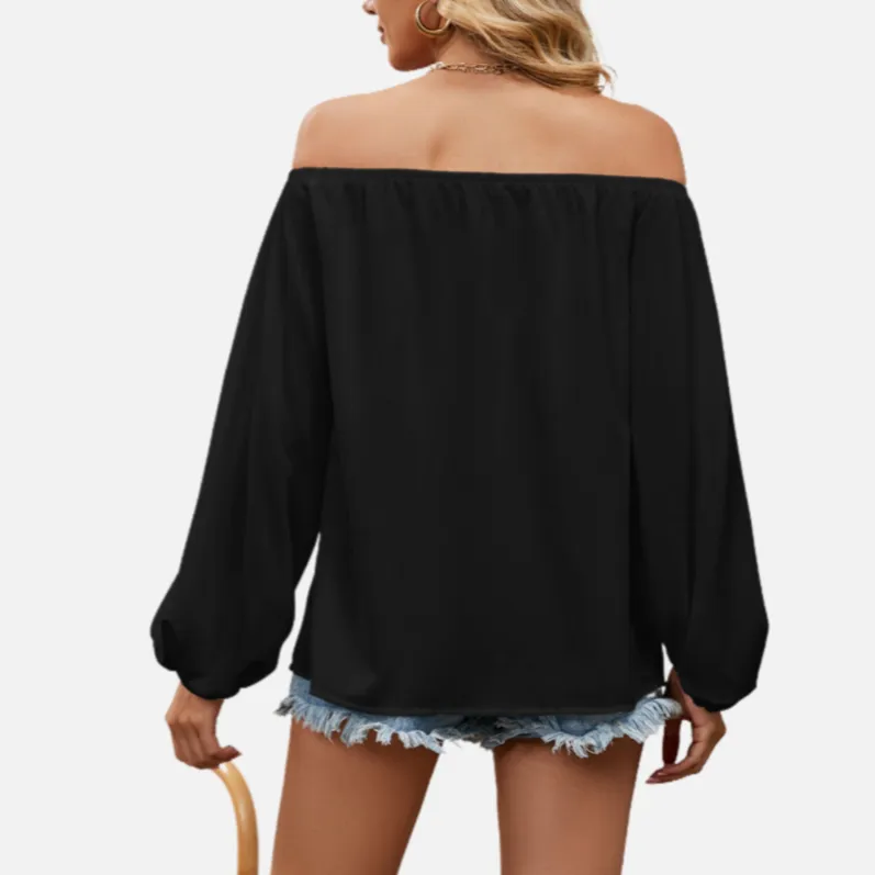 Black Chiffon Blouse Off Shoulder