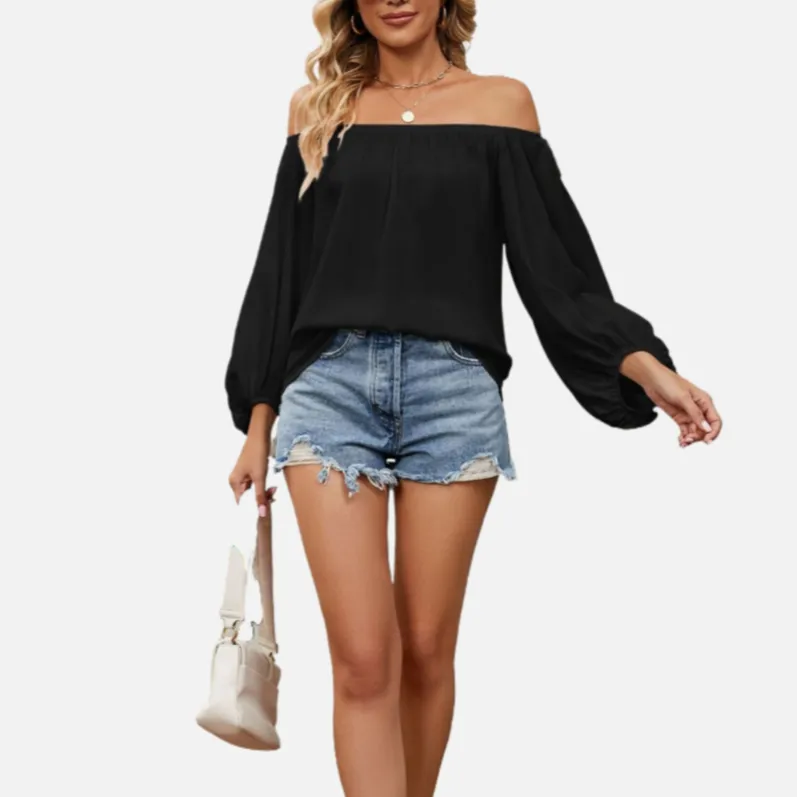 Black Chiffon Blouse Off Shoulder