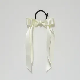 Black cream satin long tail bow hair elastic ponytail holder comb for women