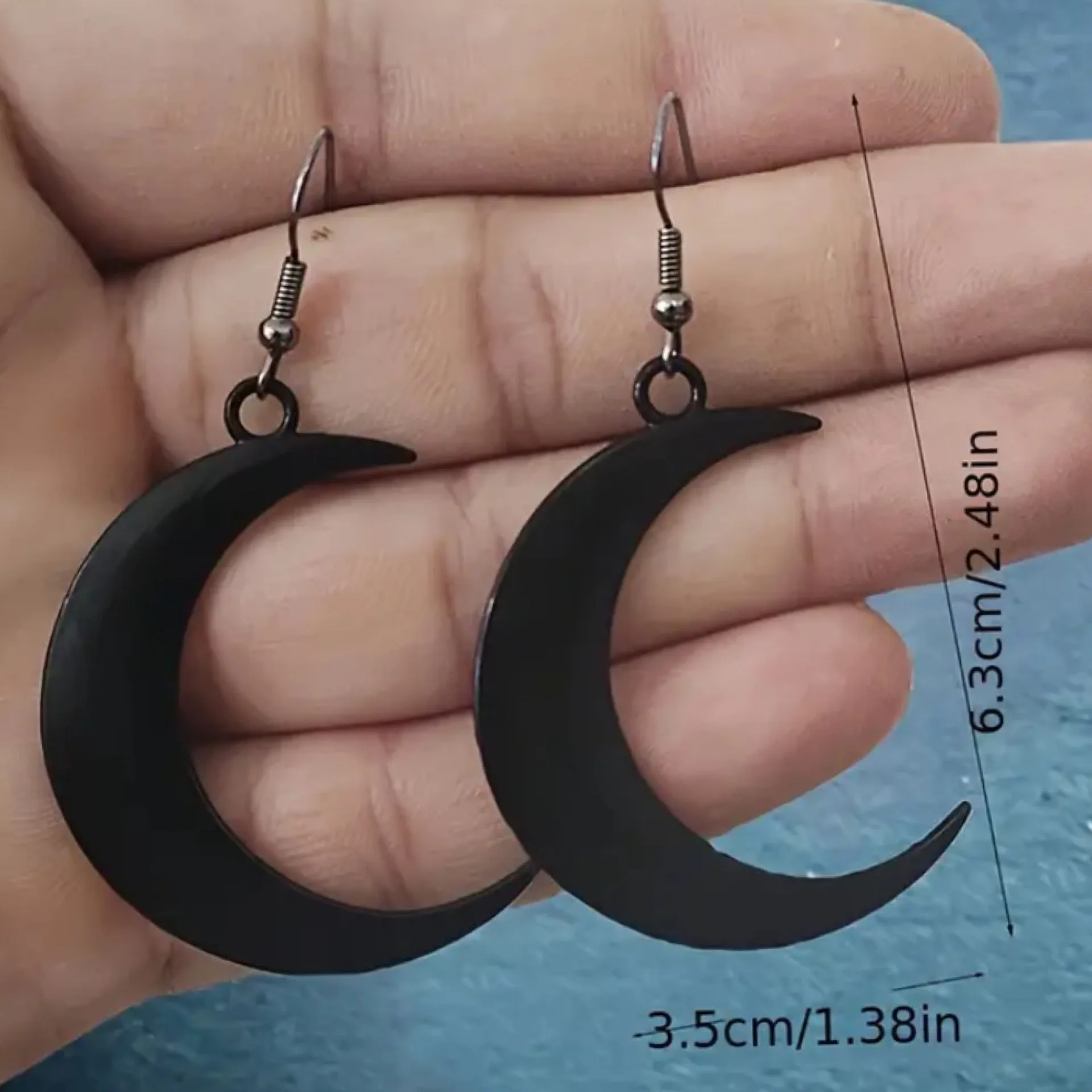 Black Crescent Moon Dangle Earrings