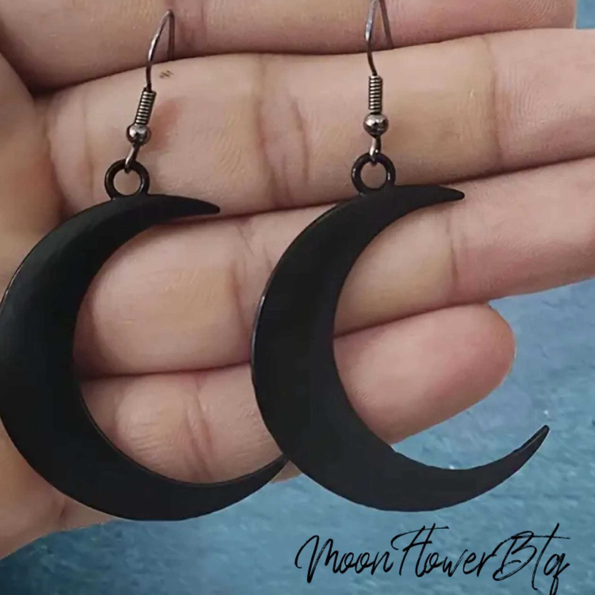 Black Crescent Moon Dangle Earrings