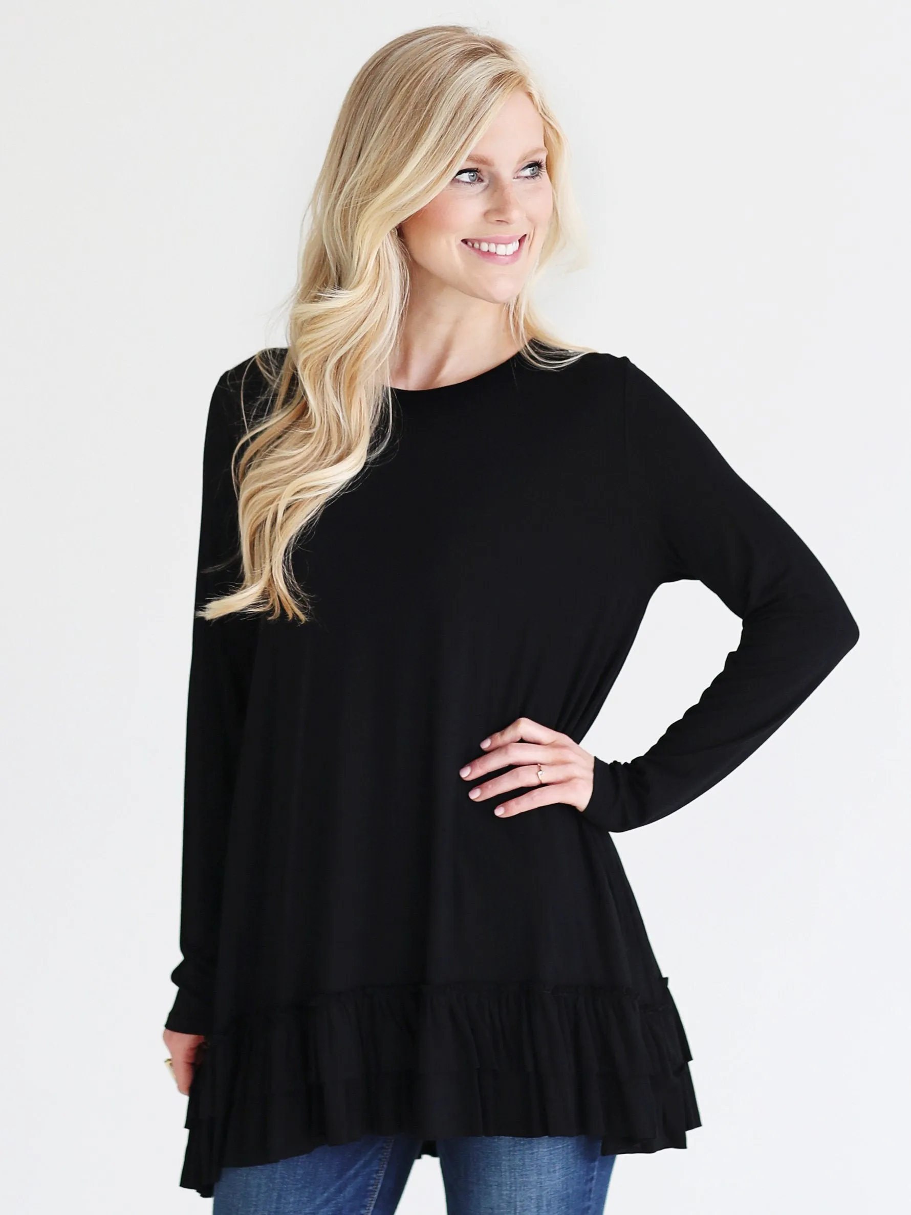 Black DLMN Double Ruffle Tunic