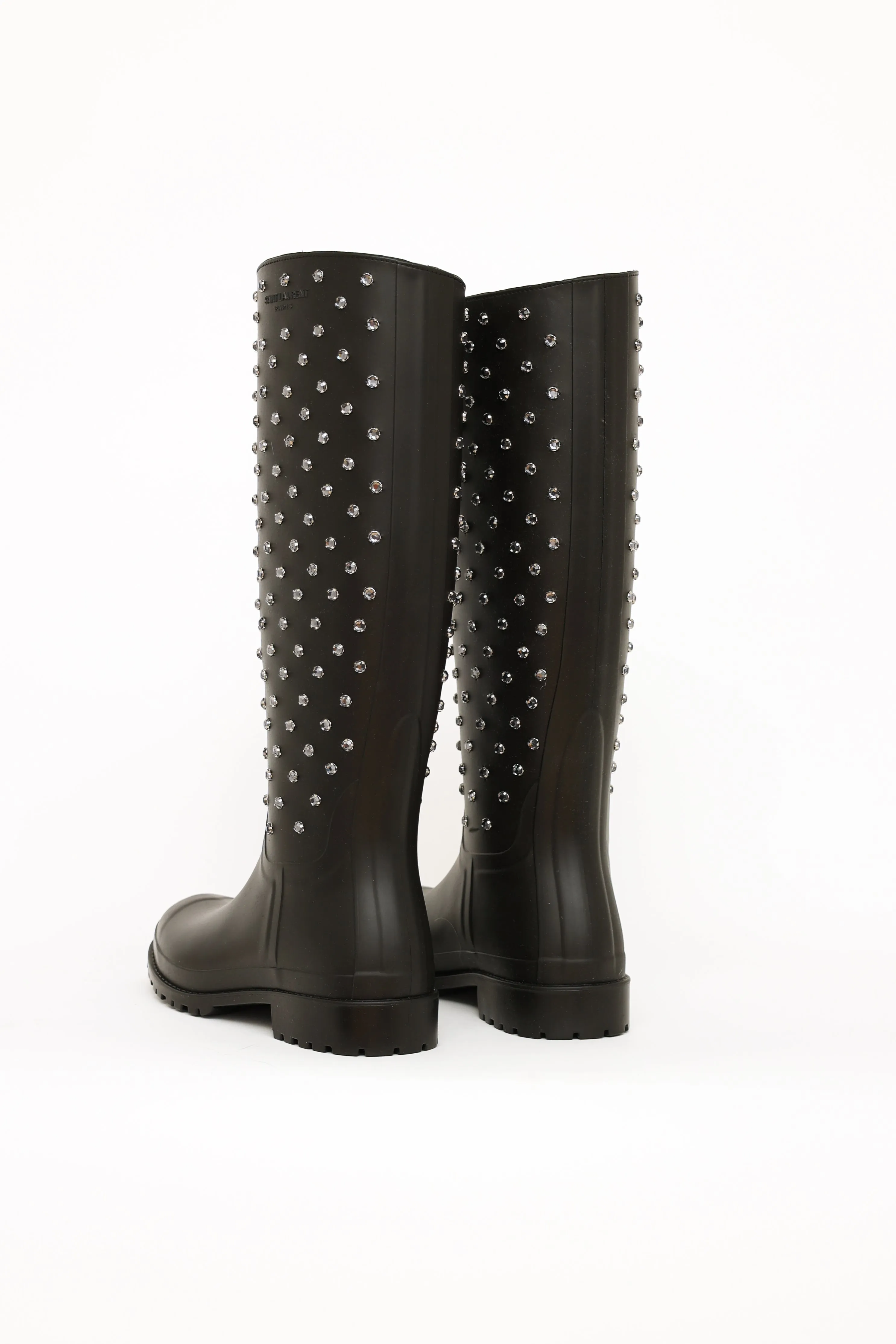 Black Embellished Rubber Boots