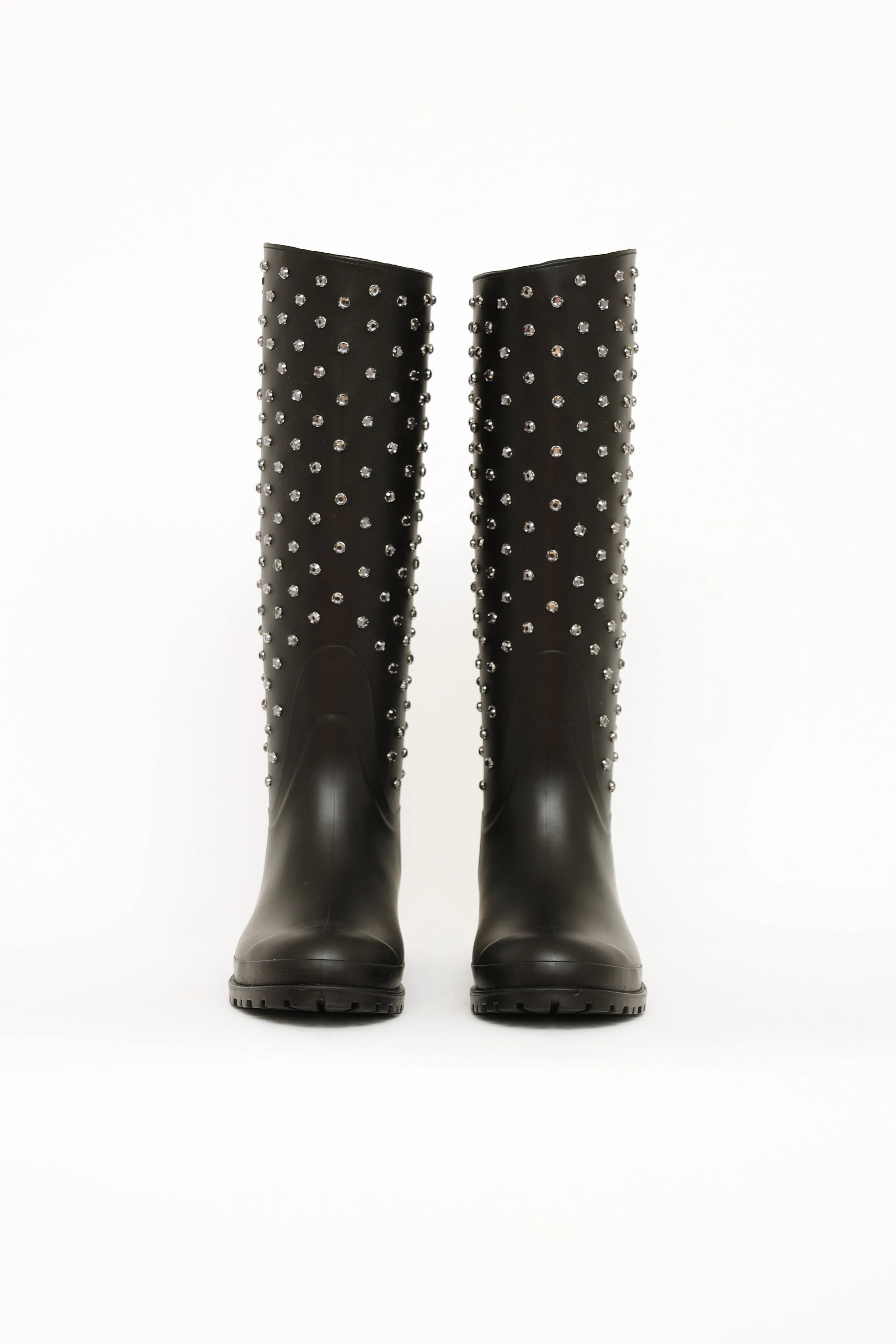 Black Embellished Rubber Boots