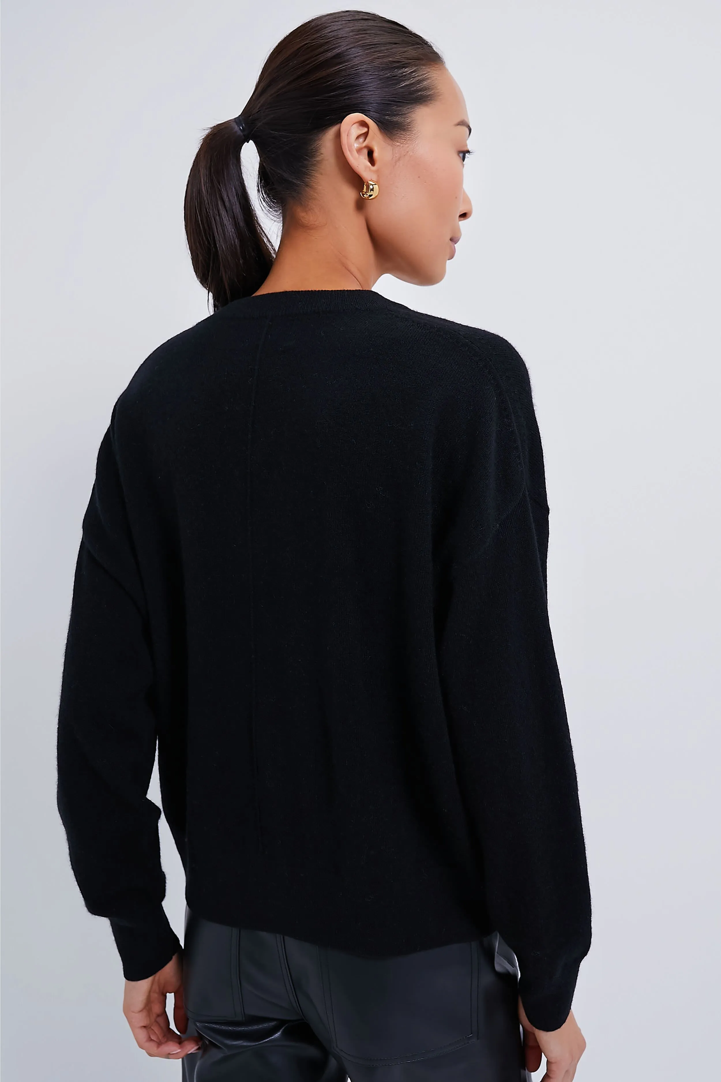 Black Emma Cashmere V-Neck Boyfriend Sweater