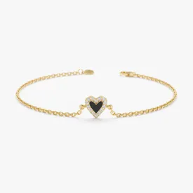 Black Enamel Heart Diamond Bracelet, Lilliana