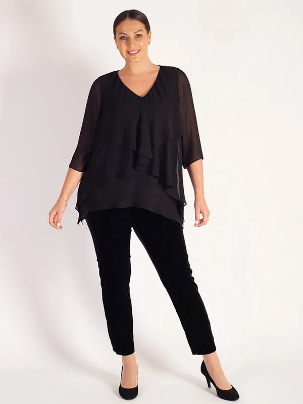 Black Fancy Double Layered Chiffon Long Sleeve Top