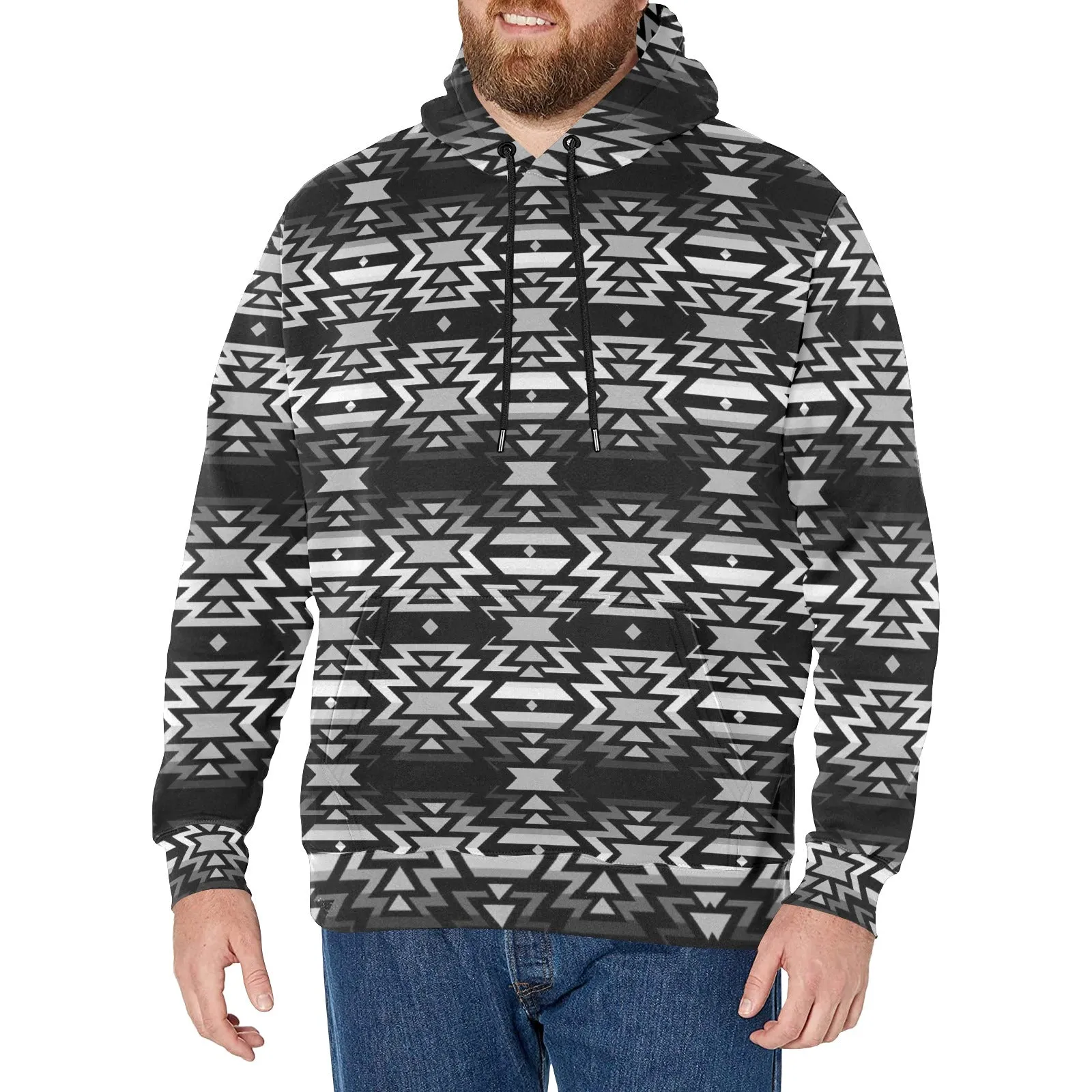 Black Fire and Gray Men's Long Sleeve Fleece Hoodie