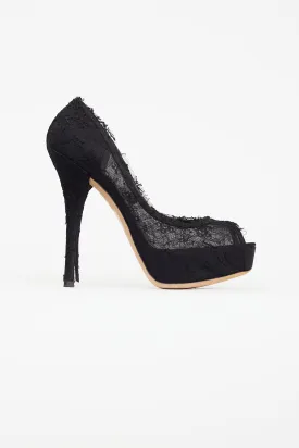 Black Floral Lace Platform Heel