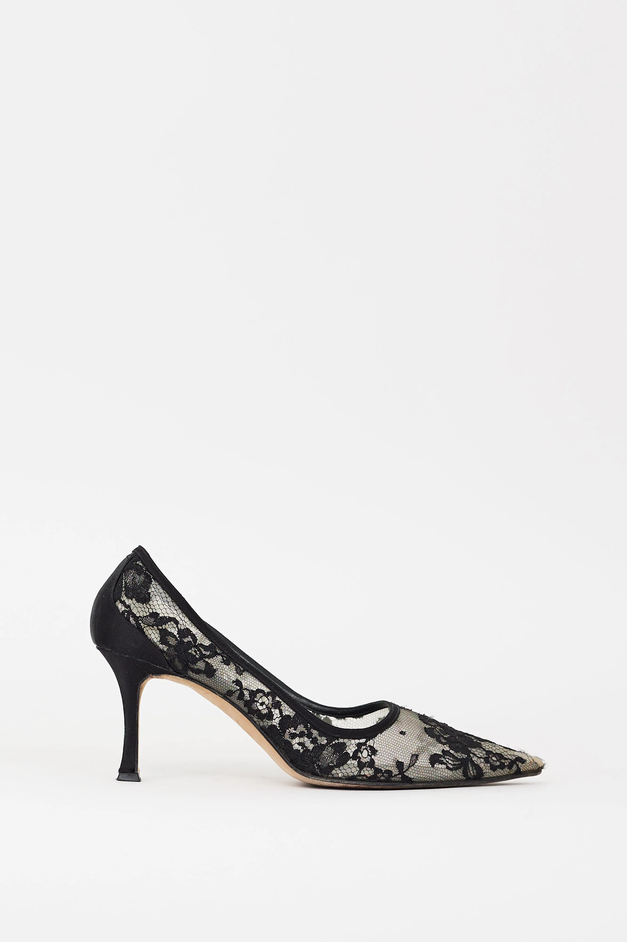 Black Floral Lace Pointed Toe Heel