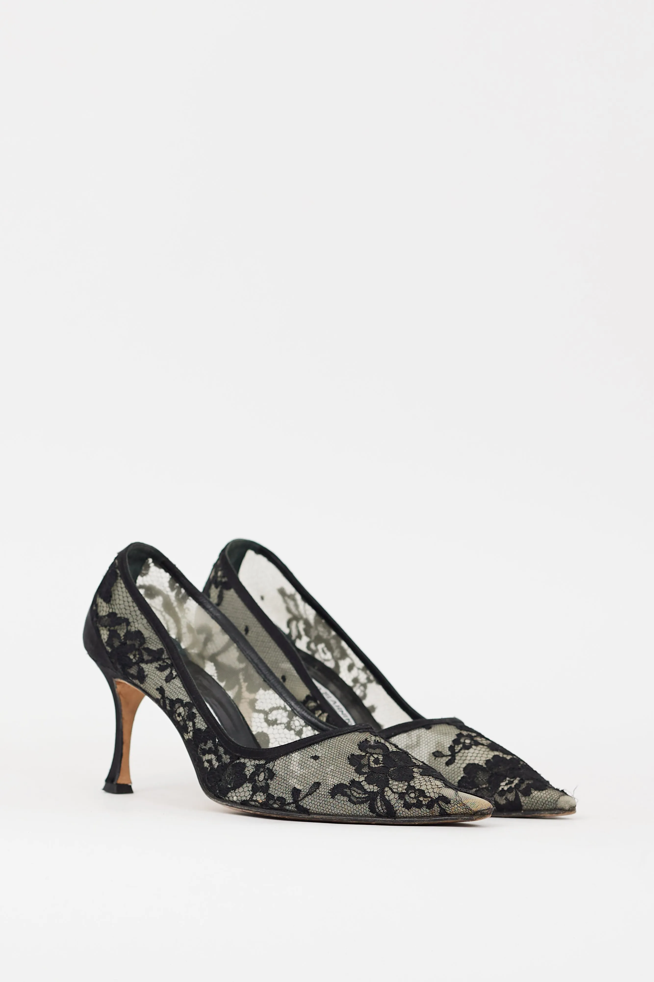 Black Floral Lace Pointed Toe Heel