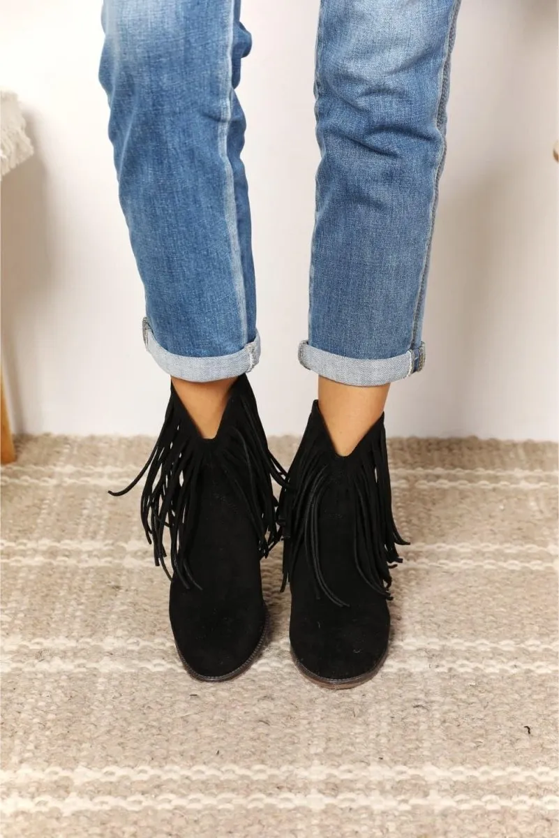 Black Fringy Cowgirl Western Ankle Boots