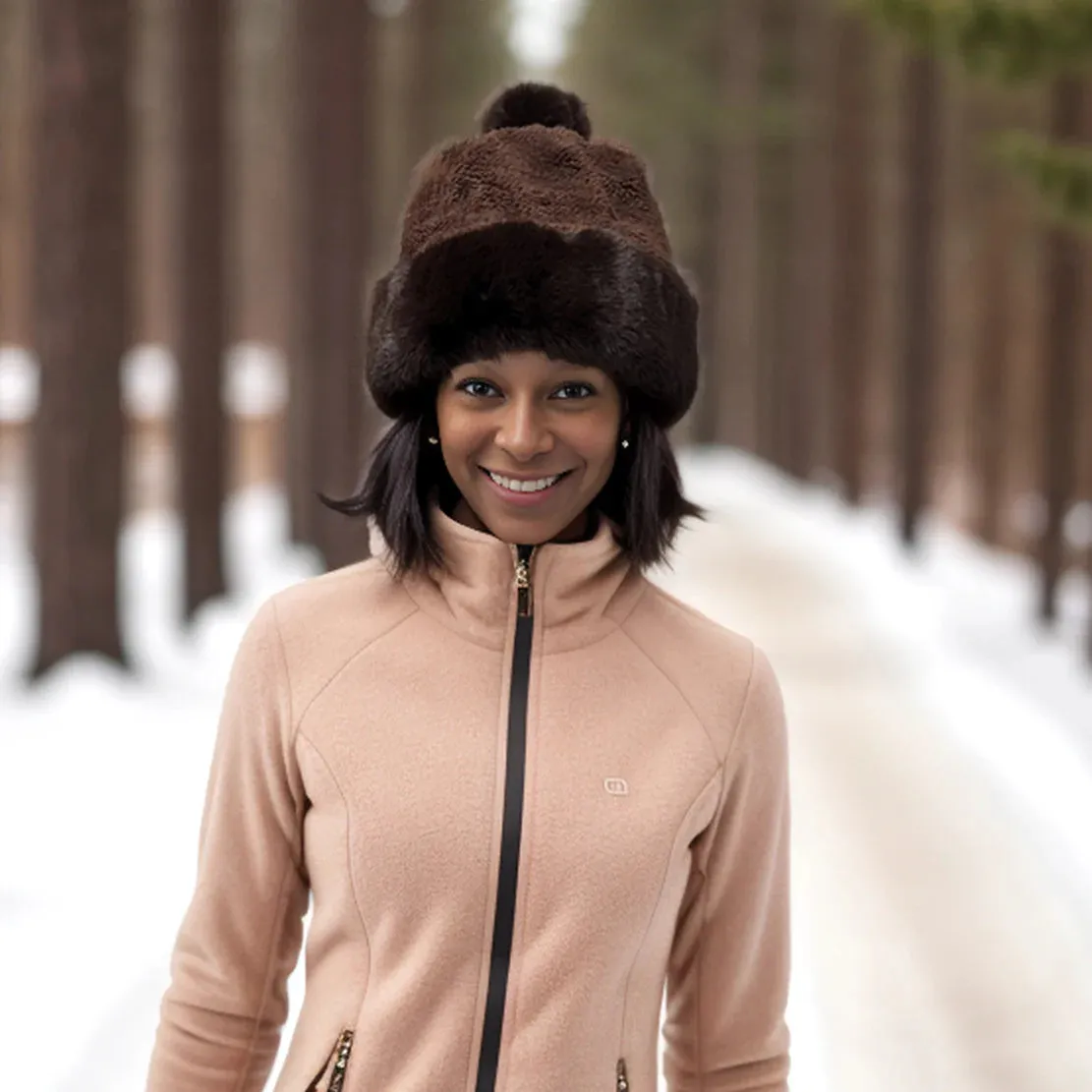 Black Ginger Chocolate Brown Faux Fur Bobble Hat - 800-689