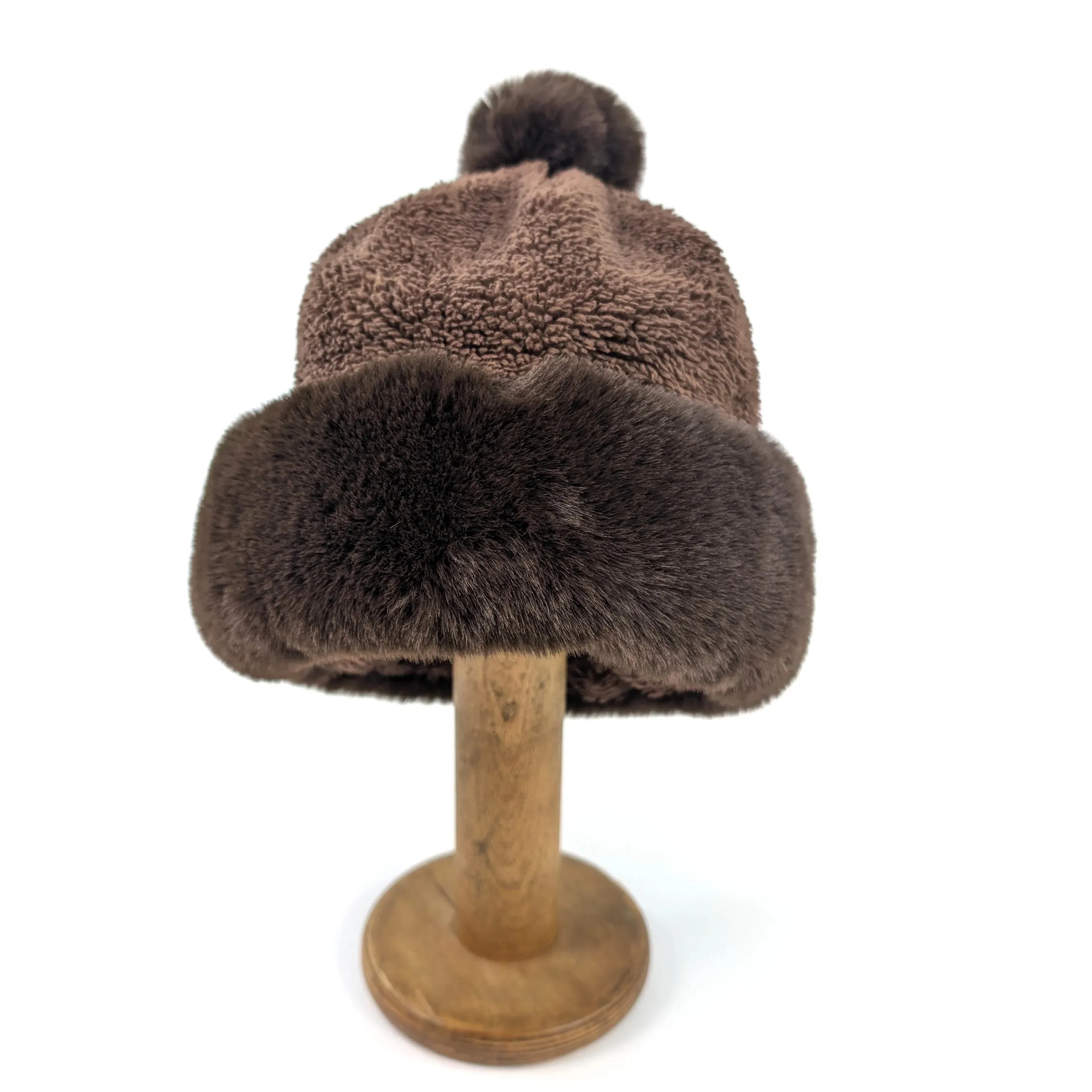 Black Ginger Chocolate Brown Faux Fur Bobble Hat - 800-689