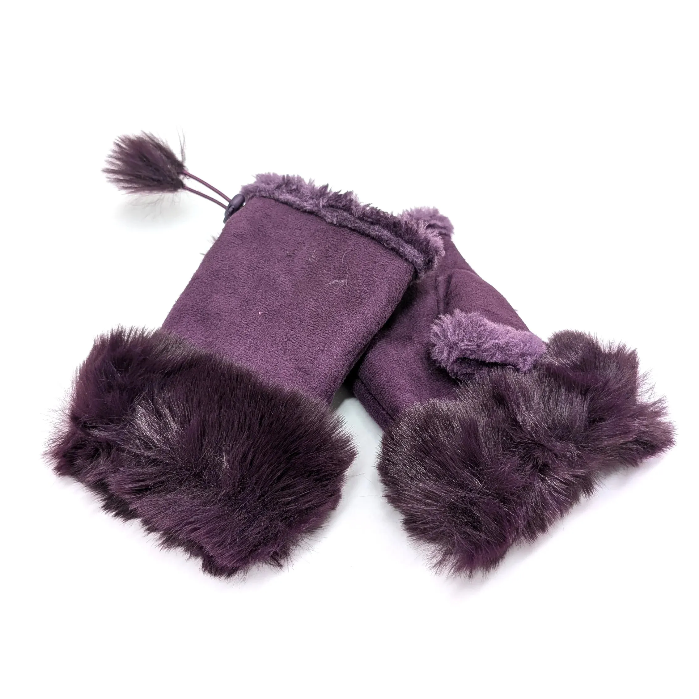 Black Ginger Purple Suede Effect Fingerless Gloves - 800-684