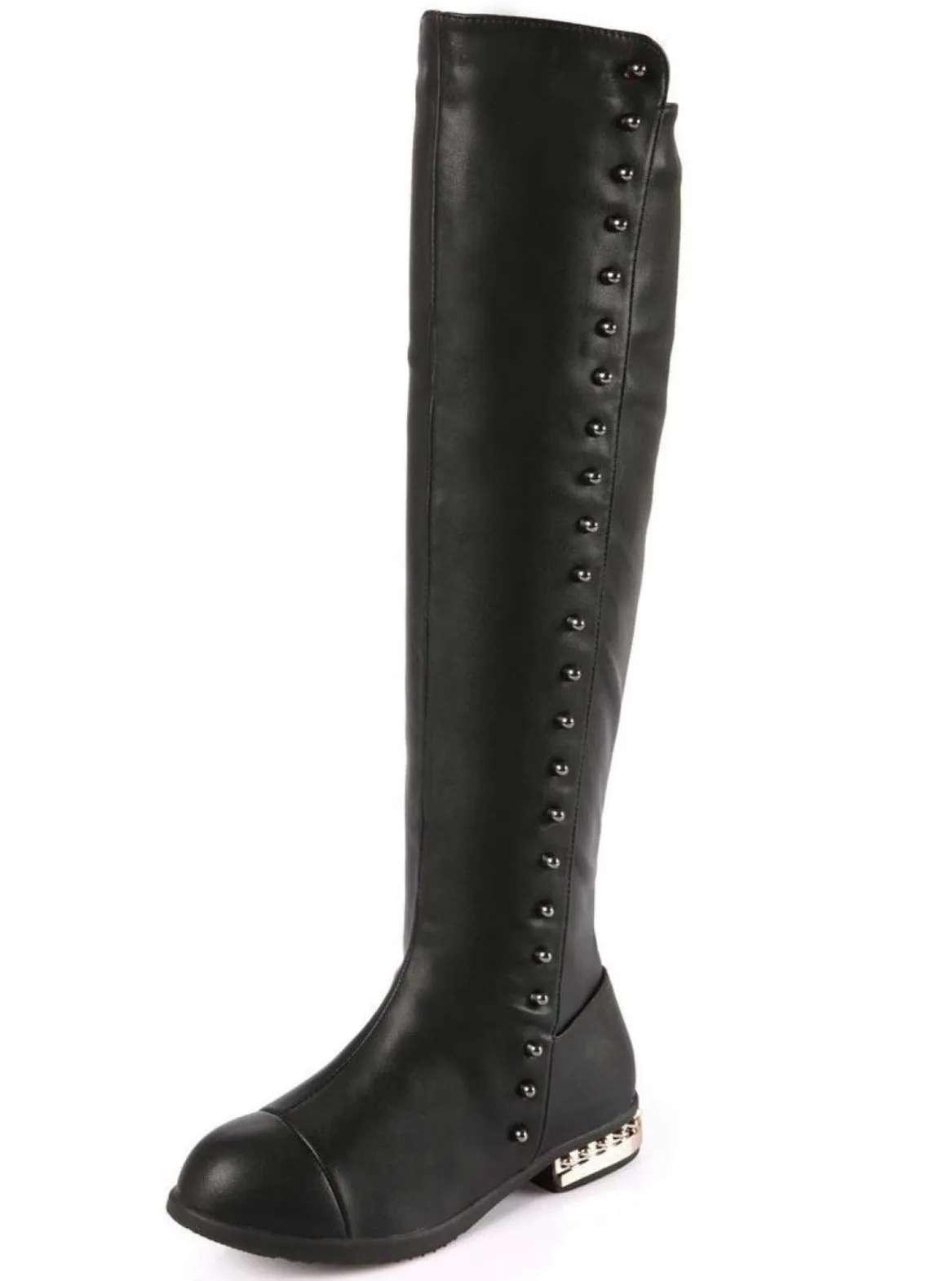 Black Gold Studded Knee High Boots By Liv and Mia