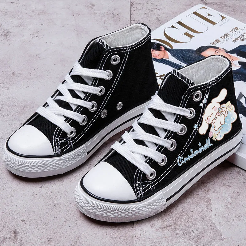 Black Kawaii Dog Print Student High Top Canvas Kids Size