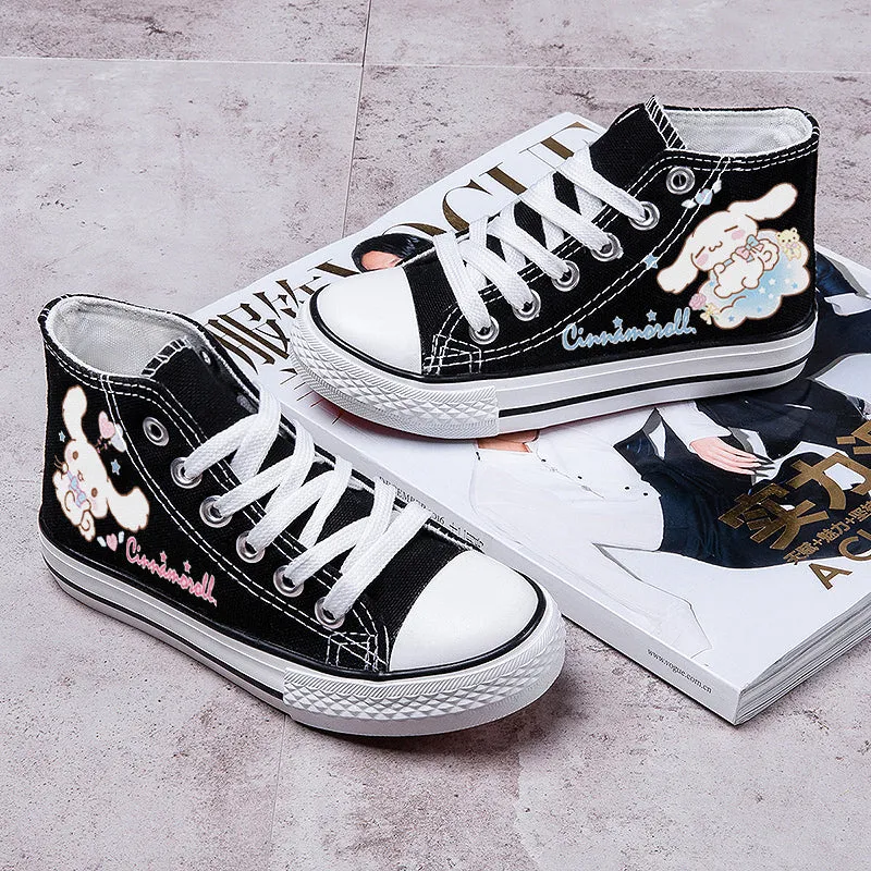 Black Kawaii Dog Print Student High Top Canvas Kids Size