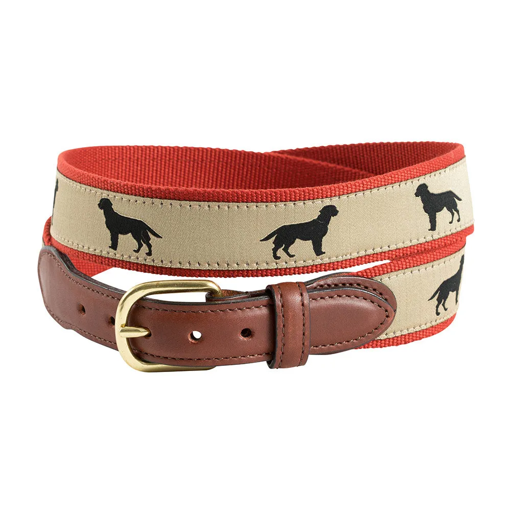 Black Lab Motif Leather Tab Belt