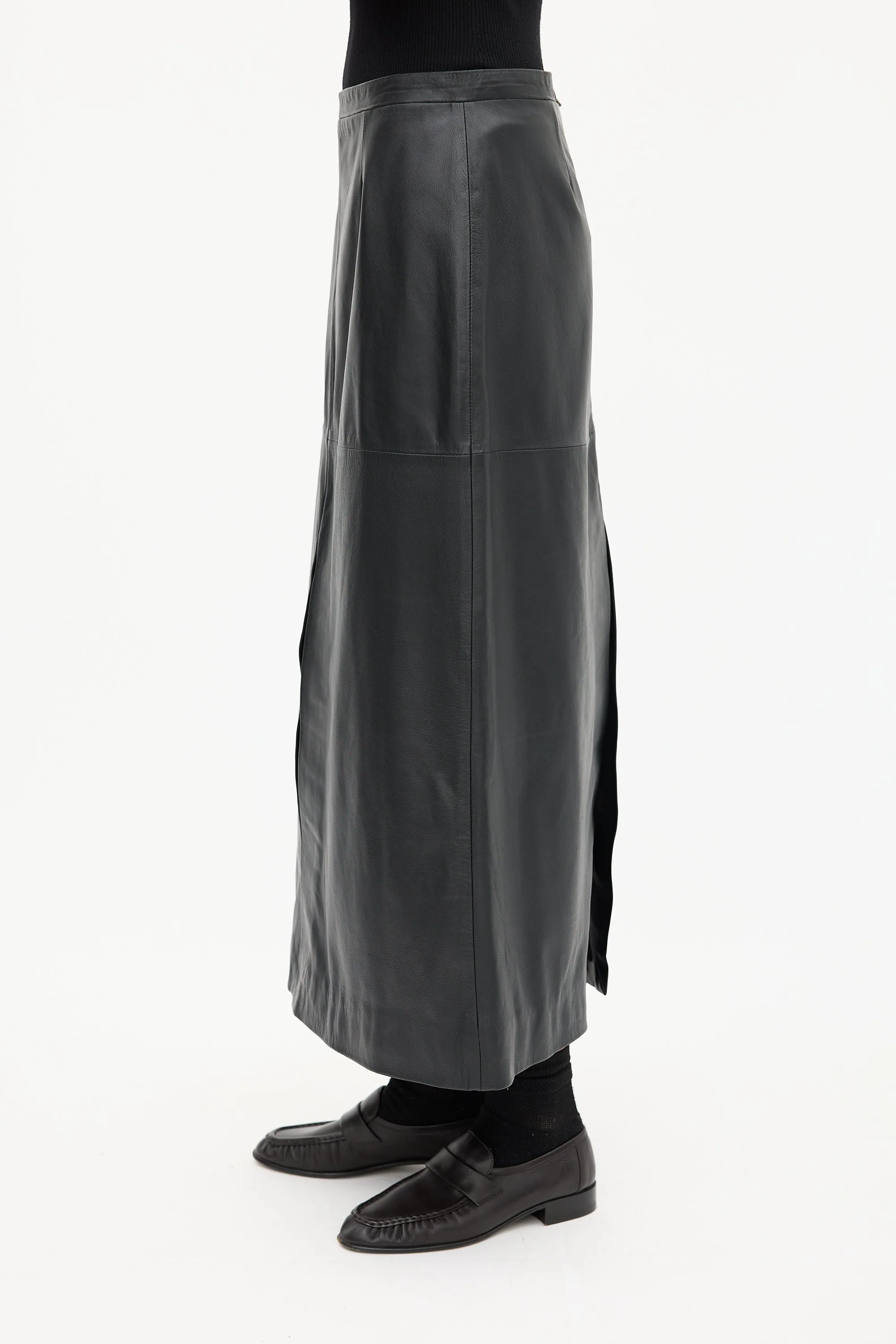 Black Leather A-Line Skirt