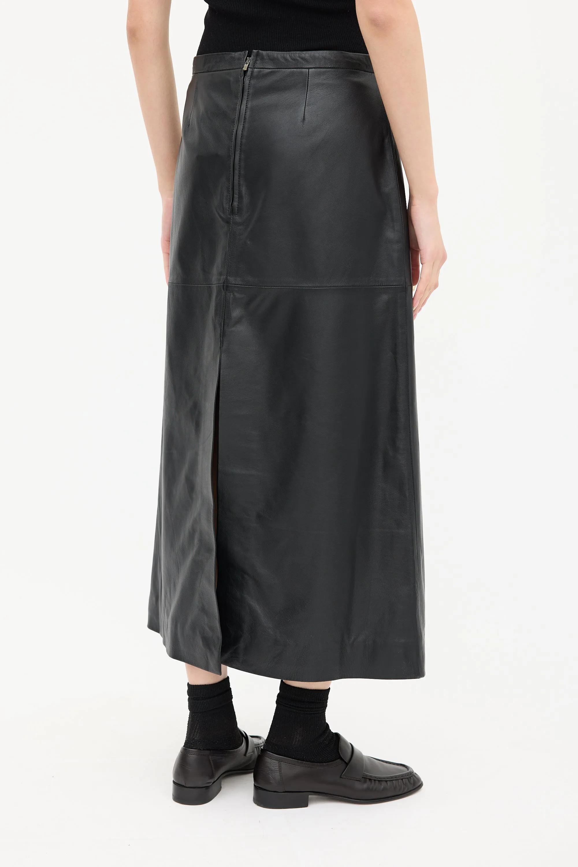 Black Leather A-Line Skirt