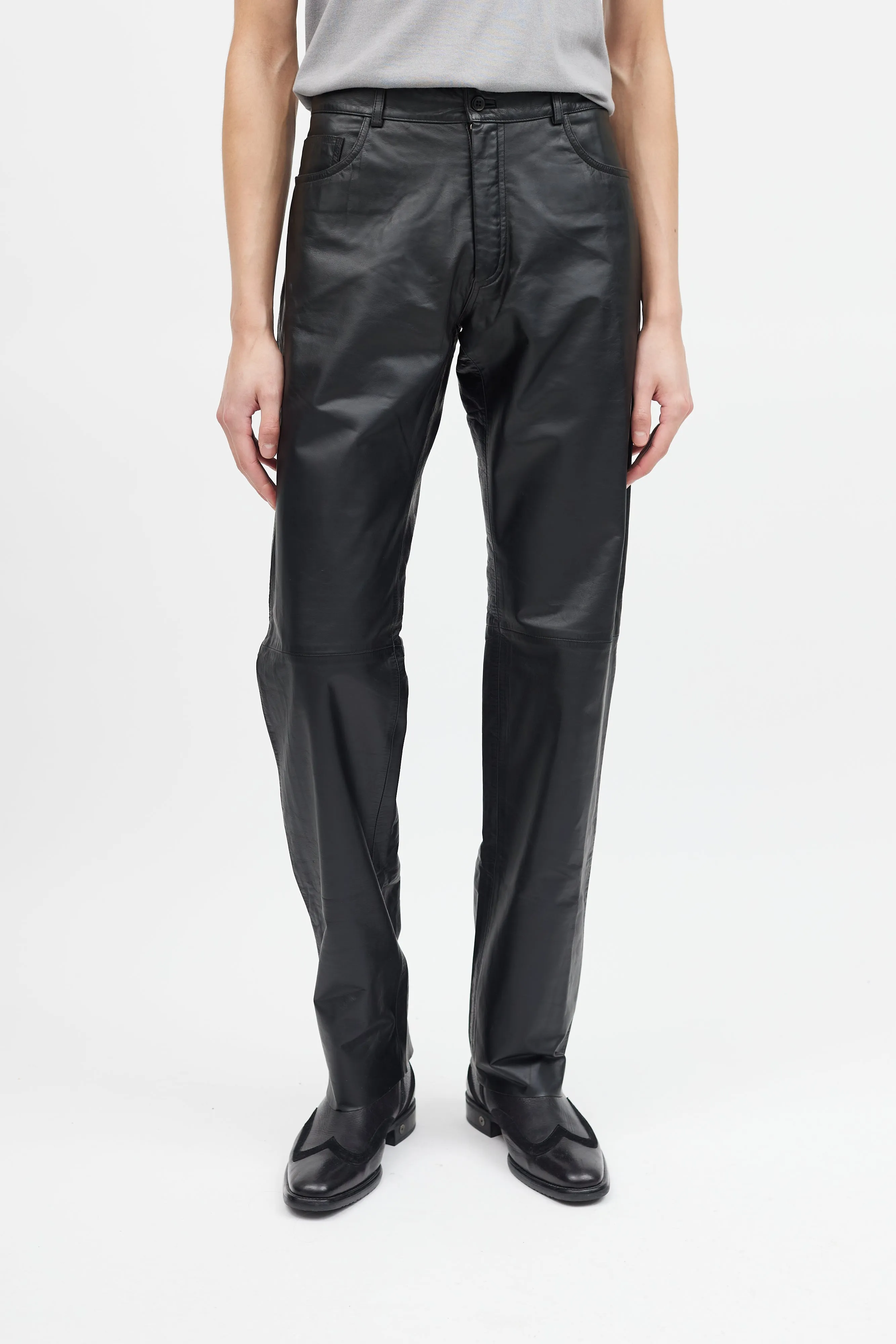 Black Leather Five Pocket Pants