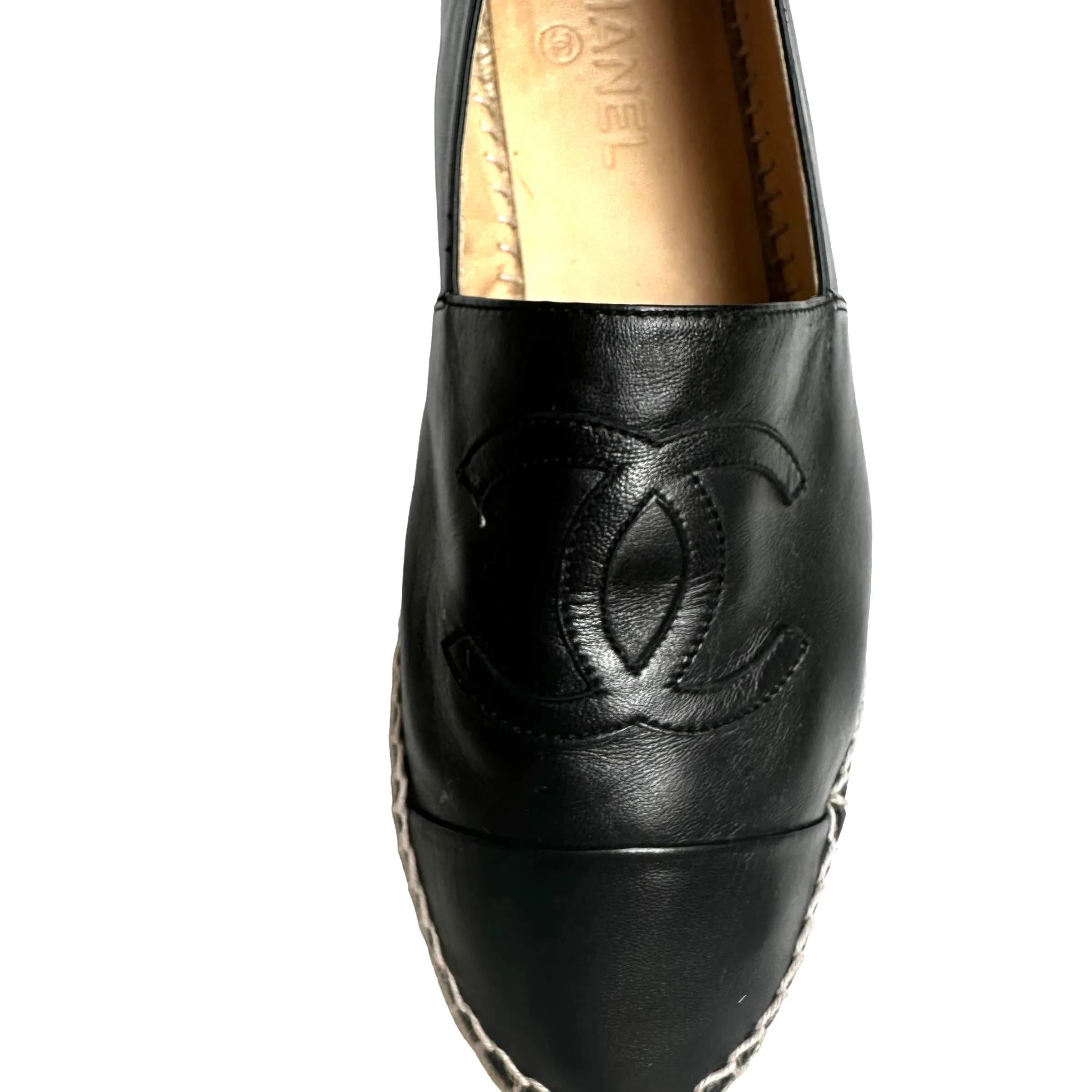 Black Leather Logo Espadrilles - 10