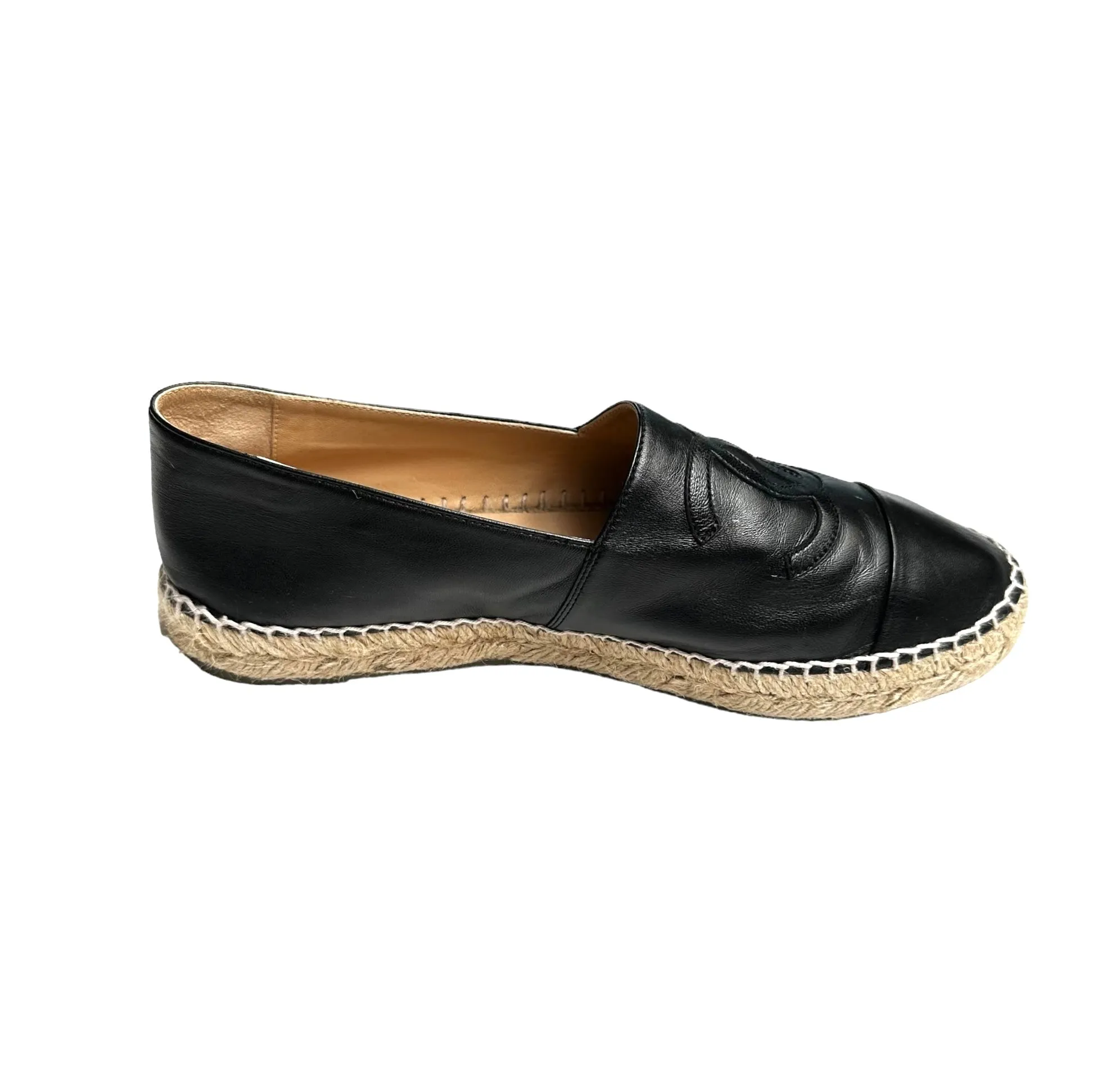 Black Leather Logo Espadrilles - 10