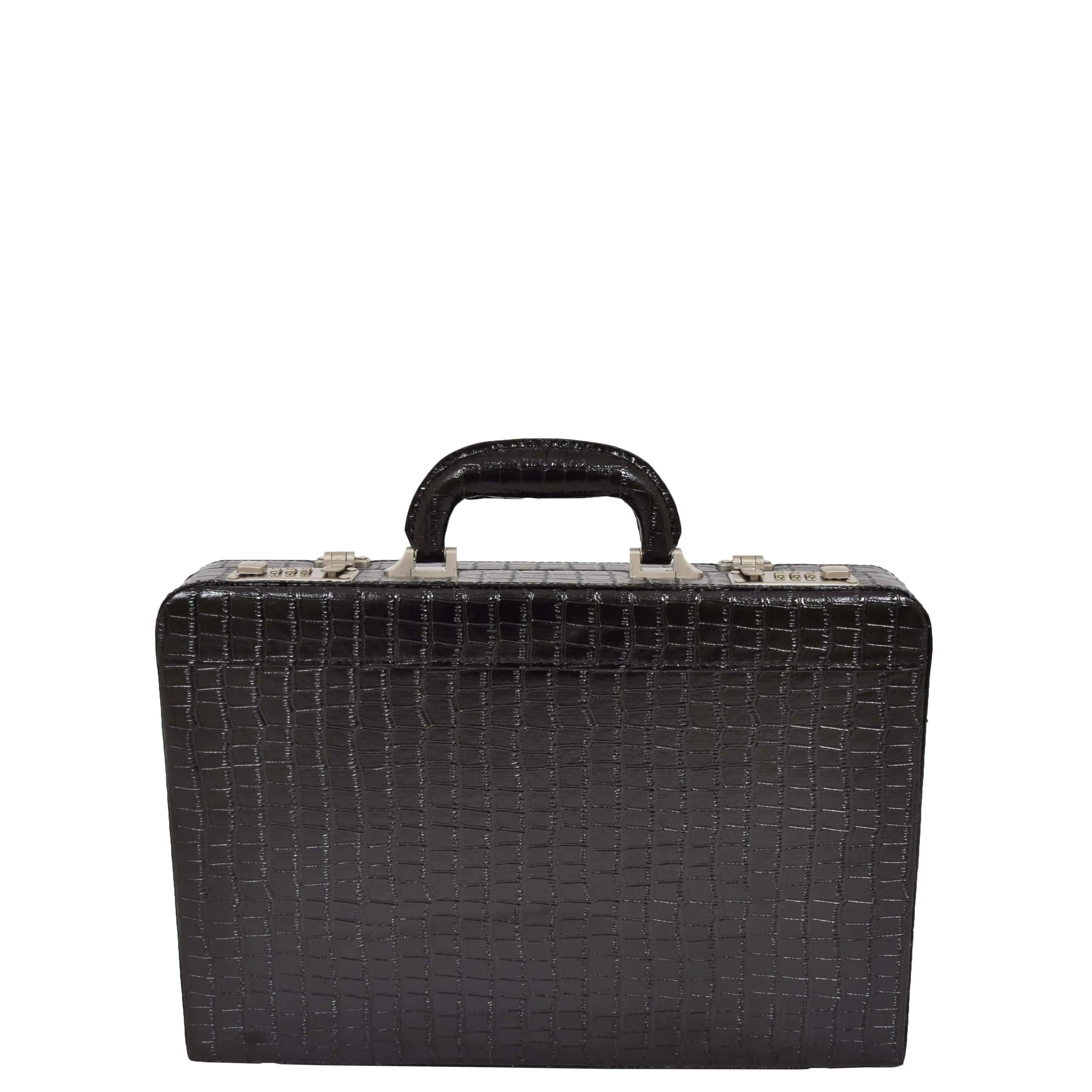 Black Leather Look Attache Croc Print Small Briefcase Dual Lock Lyon