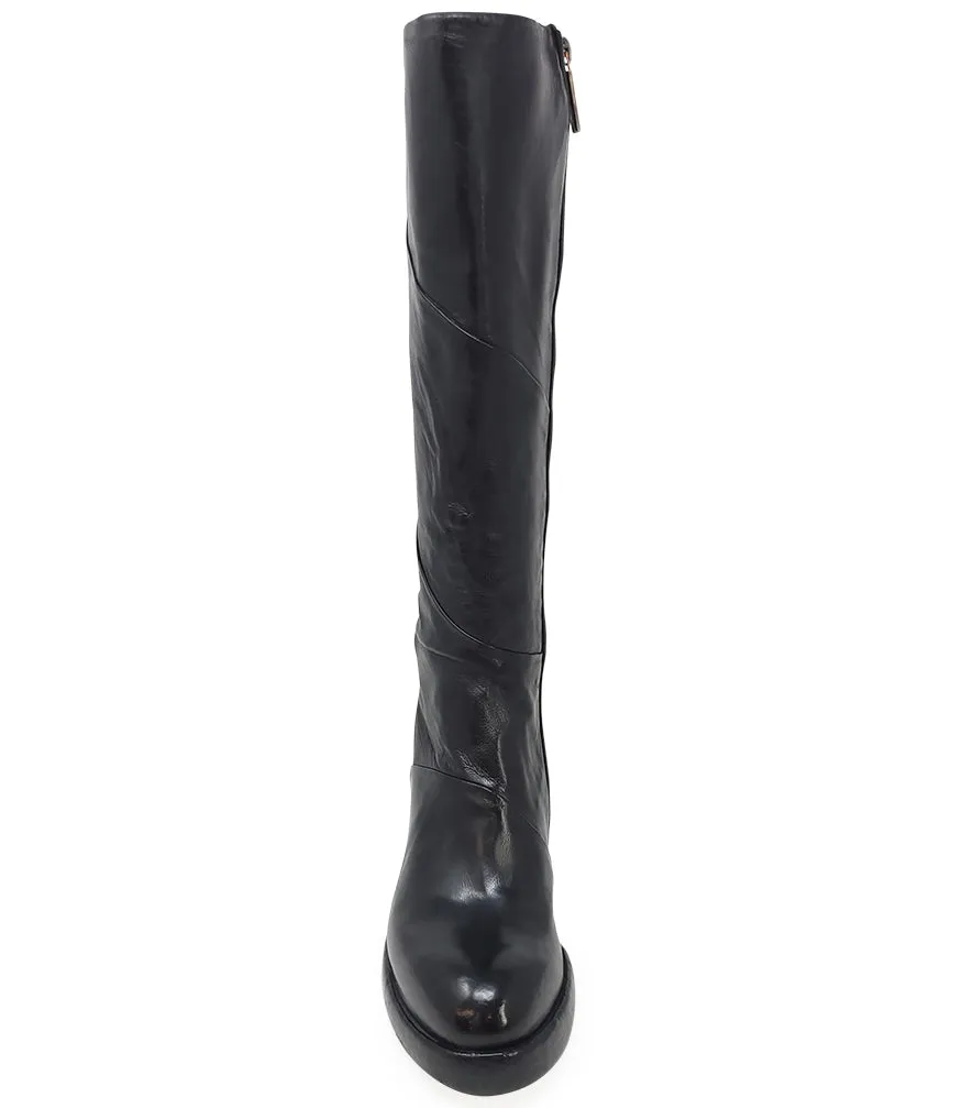 Black Leather Platform Knee High Boot