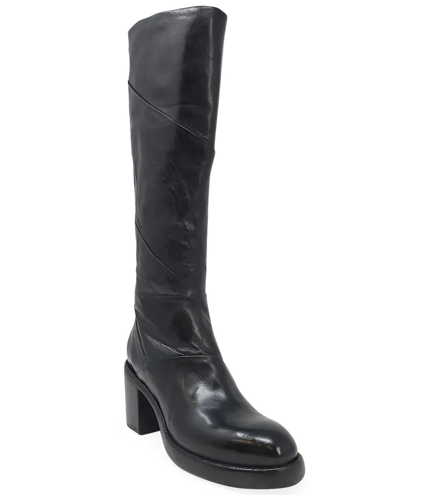 Black Leather Platform Knee High Boot