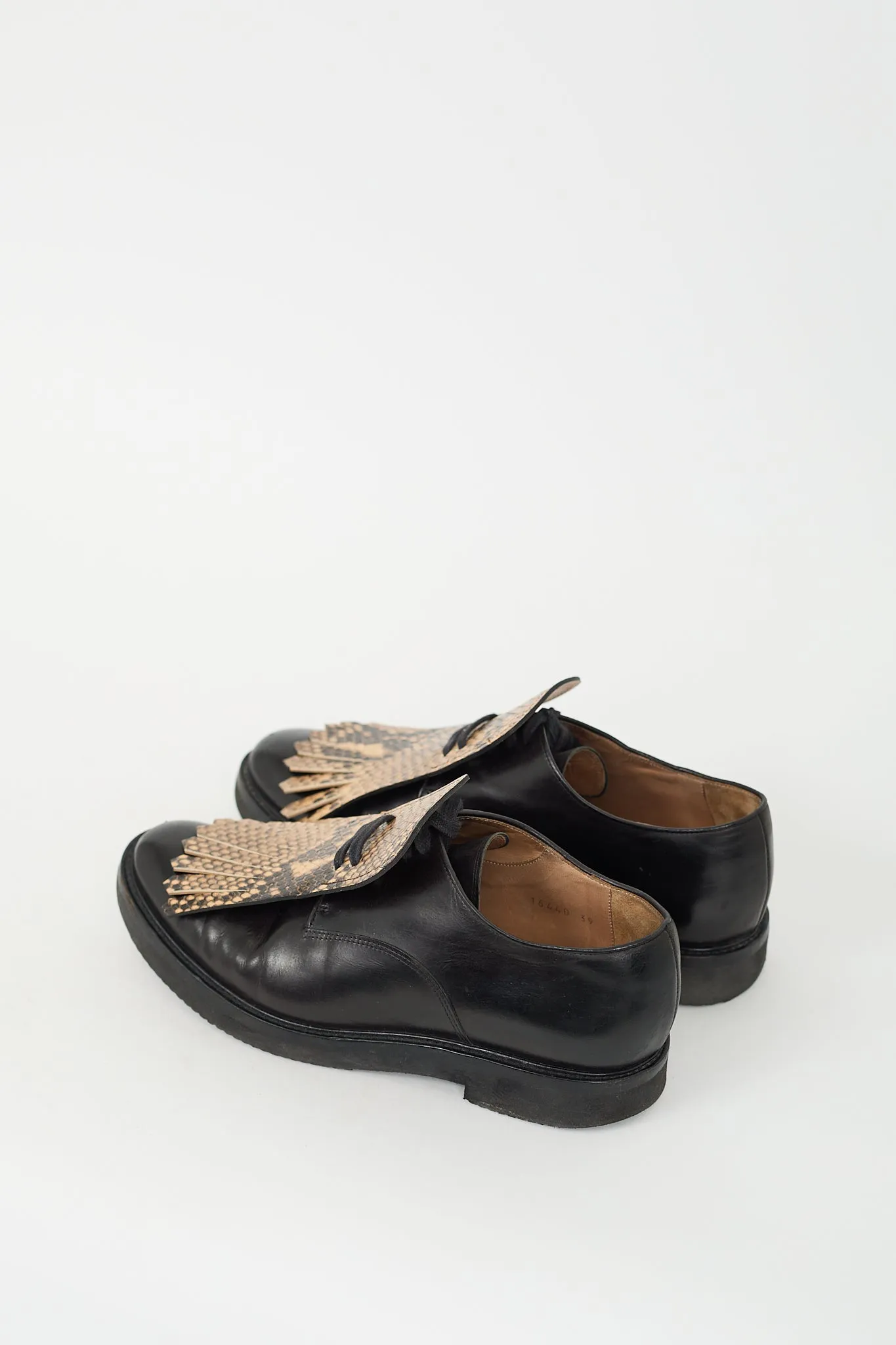 Black Leather Printed Kiltie Fringe Oxford