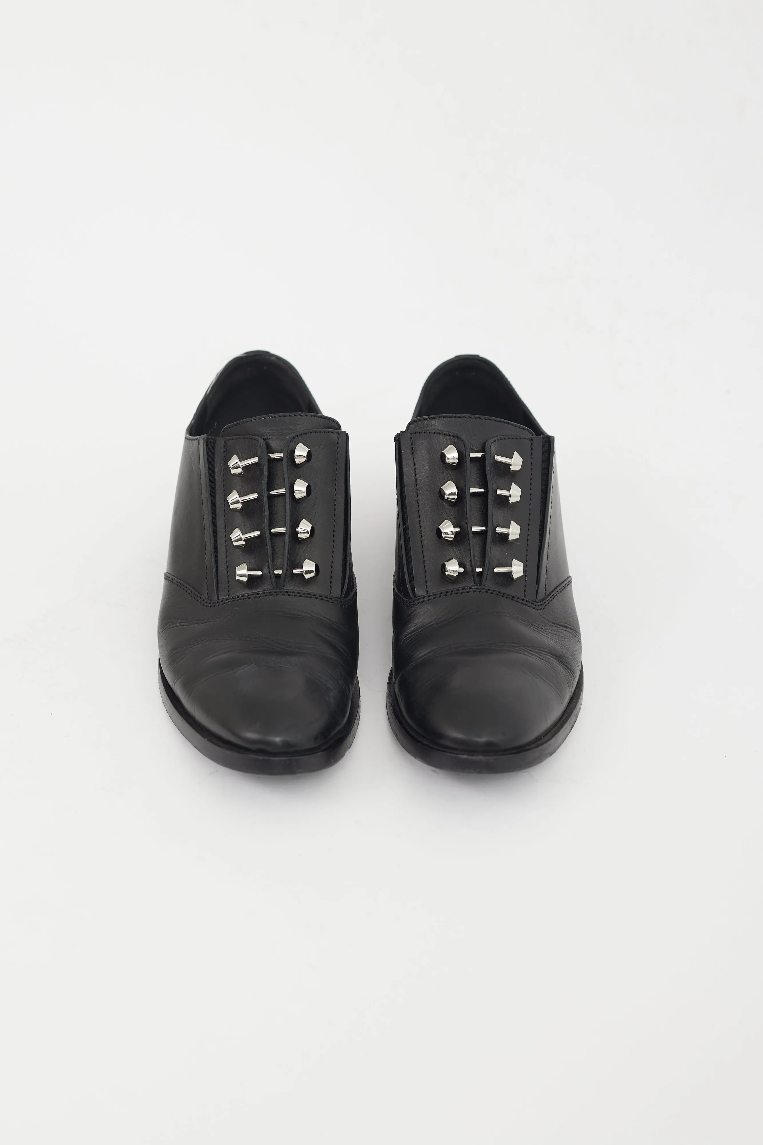 Black Leather Silver Hardware Oxford