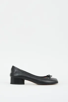 Black Leather Tabi Ballerina Heeled Flat