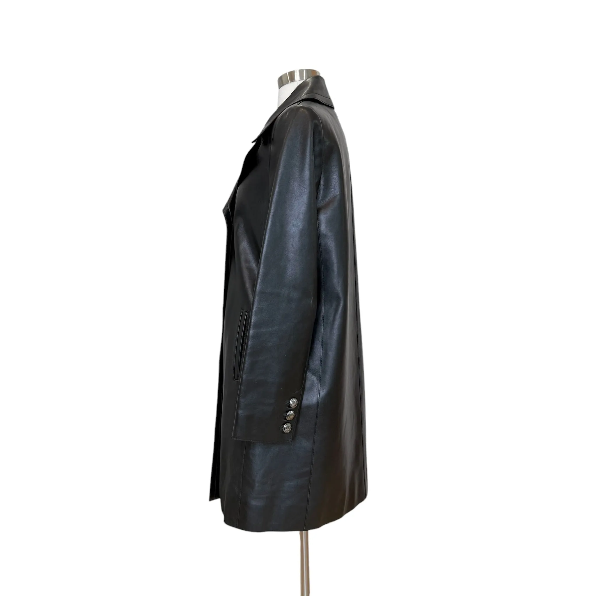 Black Leather Trench Coat - L