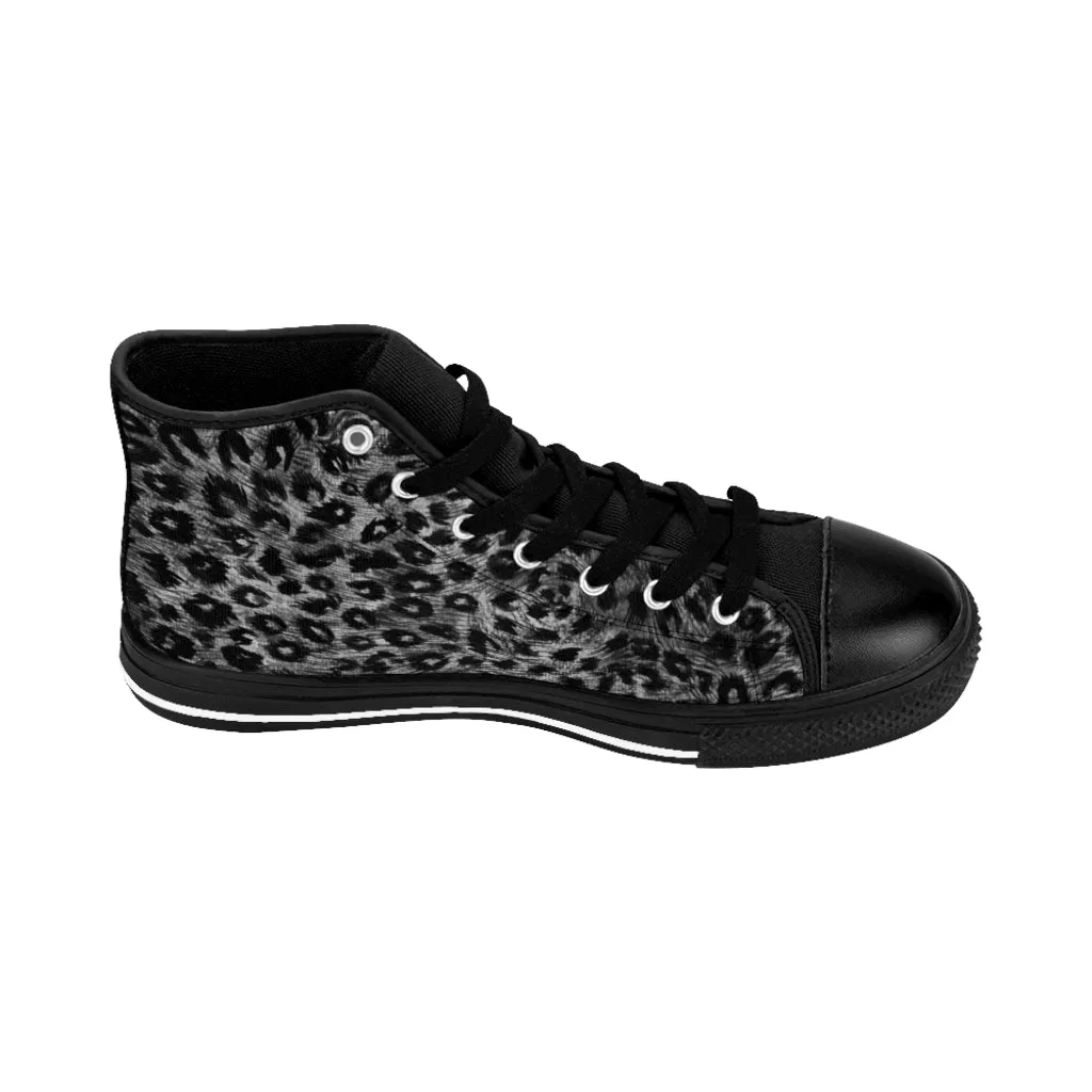 Black Leopard Men's Tennis Shoes, Animal Print Designer Best High-top Sneakers For Men