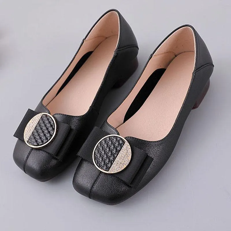 Black Loafer Shoes Genuine Leather Women Splicing Loafer Shoes