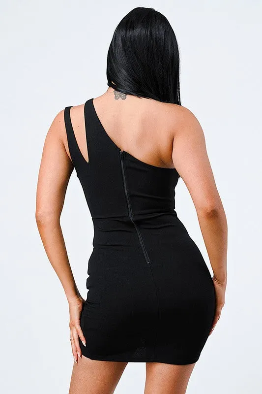 Black Luxe Asymmetrical One Shoulder Cut-Out Mini Dress