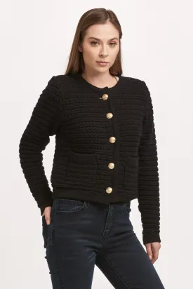 Black Luxe Cable Knit Cardigan Sweater