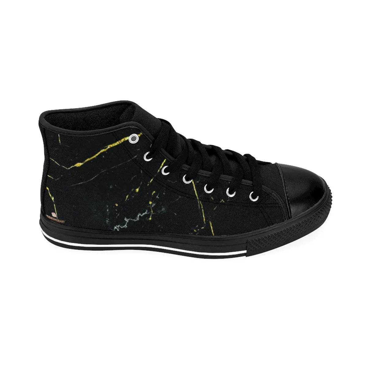 Black Marble Print Men's High Tops, Abstract Print Men's High-Top Sneakers Tennis Shoes