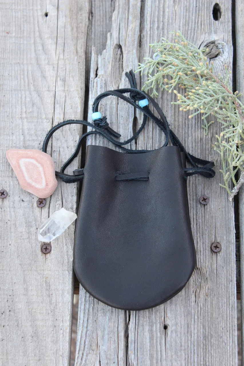 Black medicine bag, drawstring amulet pouch