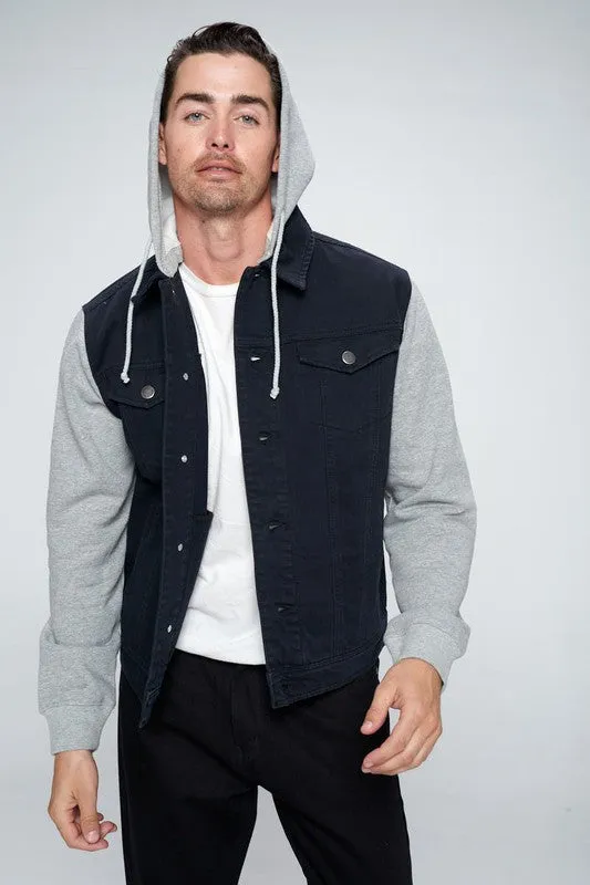 Black Men's Denim Jacket With Fleece Hoodies